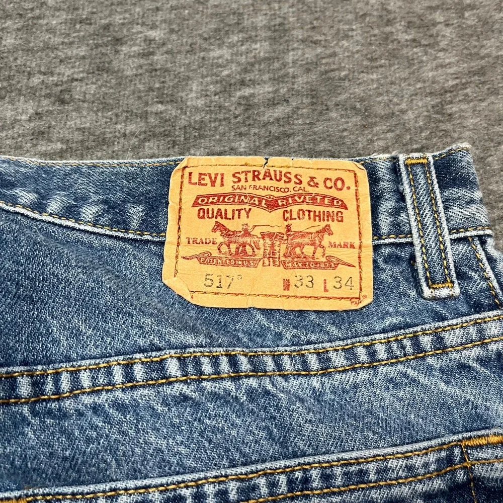 Levis 517 Mens 33x34 Bootcut Jeans Blue Denim Y2K Flare Leg Medium Wash Vintage